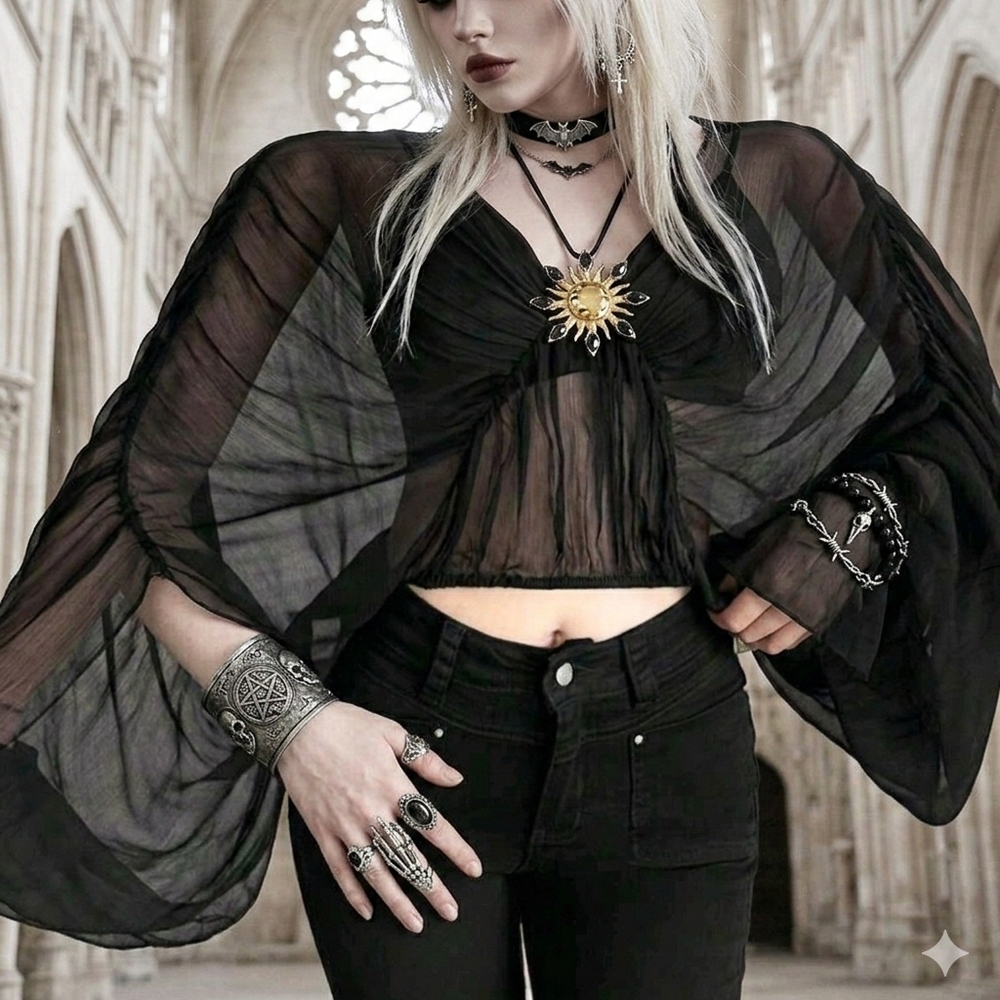 Elegant Black Sheer Women's Top